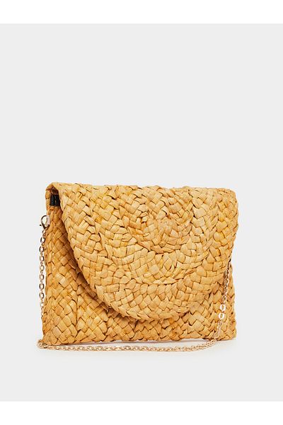 Styli Weave Design Straw Clutch with Chain Strap