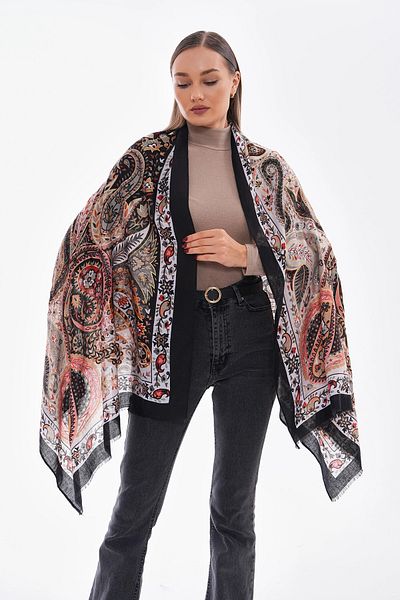bacc Black Paisley Patterned France Fabric Varaklı Shawl Bcnsv-2515175