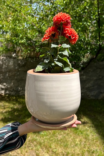 AdenArt El Yapımı Dekoratif Toprak Beyaz Sırlı Ev-bahçe Saksısı 17x19 Cm (TAB...