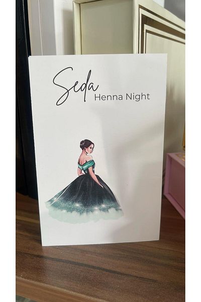ARLetikettasarım Henna Night Green Dress Wedding Dress Card 8X12 cm 63 Pieces - Arletikettasarım