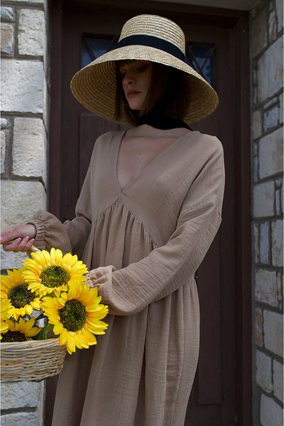 Tfifty Βαμβακερό μακρυμάνικο φόρεμα Bohemian V λαιμόκοψη