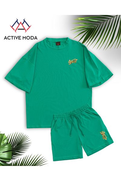 ACTIVE MODA - طقم تي شيرت وشورت رجالي بأكمام قصيرة DWTS7 مقاس كبير 2 قطعة مقاس كبير