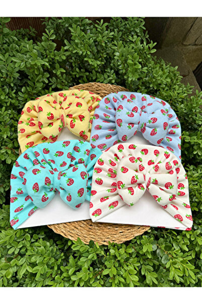 MASENKIDS BEBEK BONE & BANDANA ÇİFT KAT FİYONKLU KARIŞIK DESENLİ 4'LÜ SET