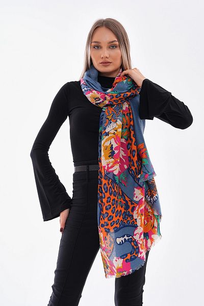 bacc Indigo Blue Floral Patterned Shawl Bcnsv-2515220