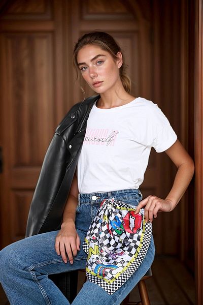 bacc White Checkered Bandana Scarf Bcnsv-2513708