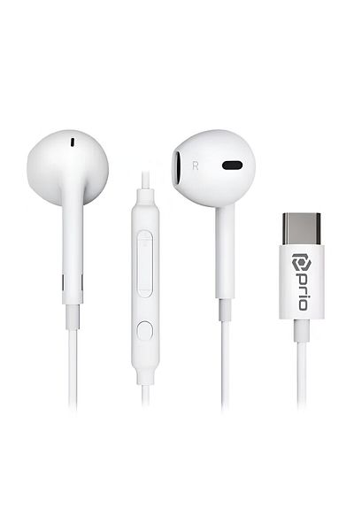 Prio Căști stereo HD cu fir, sunet clar, microfon, control volum, confort, alb