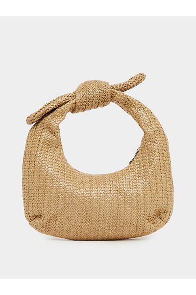 Styli Weave Design Straw Knotted Handle Baguette Bag