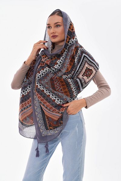 bacc Anthracite Patterned Tasseled Shawl Bcnsv-2515239