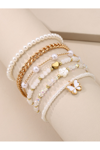 Take Two By Styli Set of - Pendant Faux Pearl Beaded Bracelet