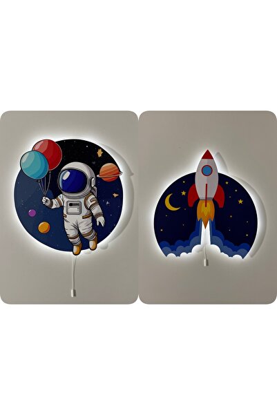 UViolets Dekoratif Ahşap Baskılı Balonlu Astronot ve Uzay Temalı Çocuk Odası ...