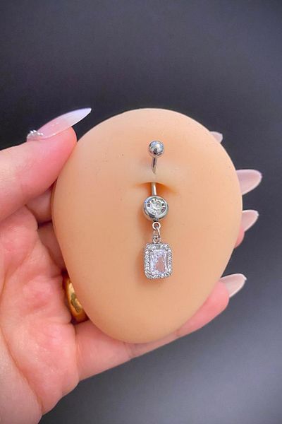 Blisse Piercing Silver Color Women's Baguette Stone Dangle Surgical Steel Belly Piercing