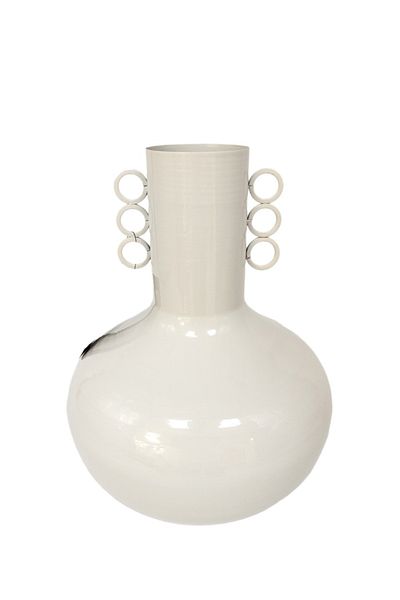 Living Decorative steel vase with multiple handles, glossy white color, 33 cm