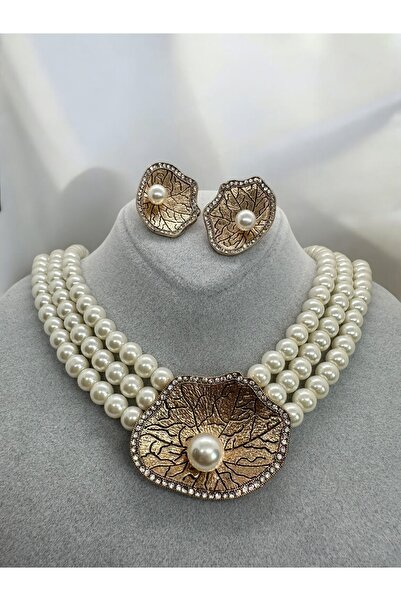 FUYA JEWELLERY İstiridye İnci Kolye, Küpe Set