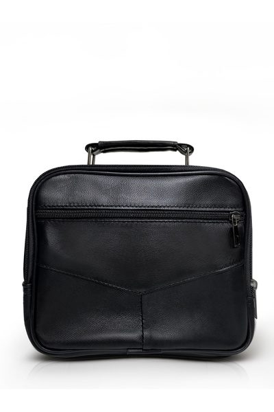 westbag Men's Black Horizontal Model Steel Case Genuine Leather Hand and Shoulder Bag Large Size