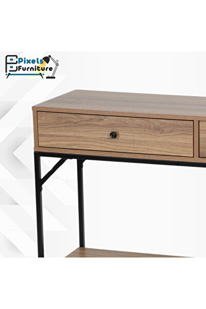 PixelsFurniture Pixel Furniture Entryway Table, Multi-Purpose Console with Wood Top and Metal Ends