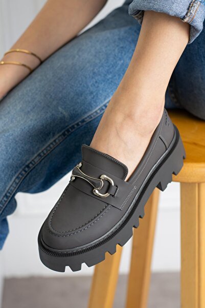 kalyoncu moda Lenora Gri Renkli Önü Tokalı Kadın Makosen