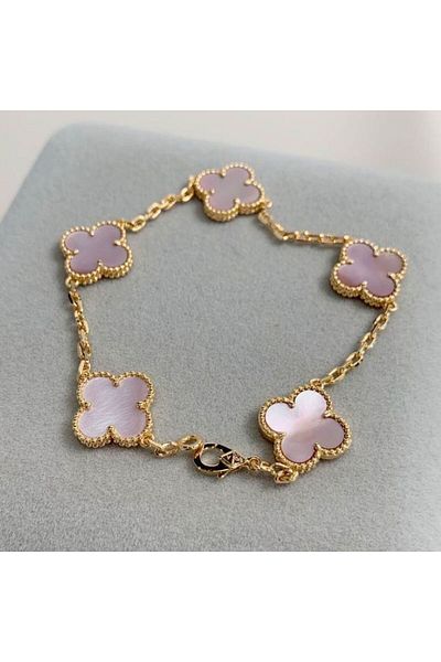 HISCOSMETIC Women's Gold Chain Viral Clover Pink Detailed Double Sided Bracelet