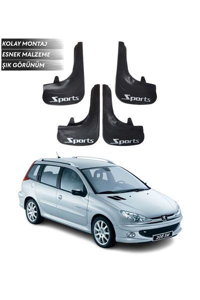 SONİKON LİNE Peugeot 206 Stw Sports Written 4-Piece Fender Mudguard Dust Cover Compatible with All Cases Modified