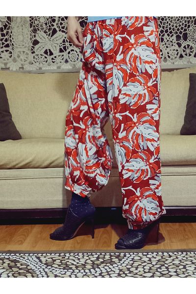 hoaryage Viscose Trousers with Cuffs, Elastic Waist, Patterned 100% Cotton, Oversize
