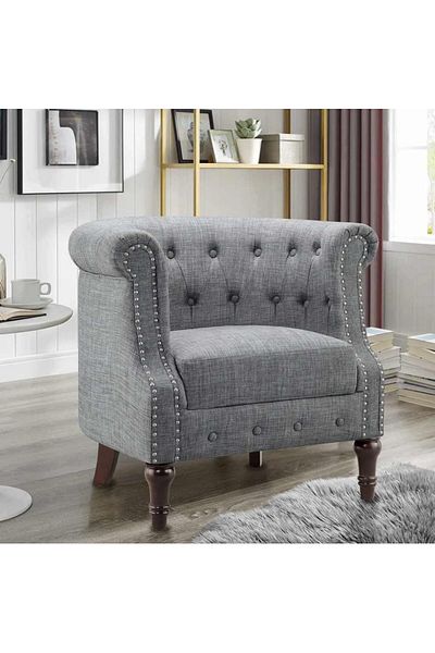 House One Side Chair| swedish wood and Linen - Grey - 85x65x65 cm