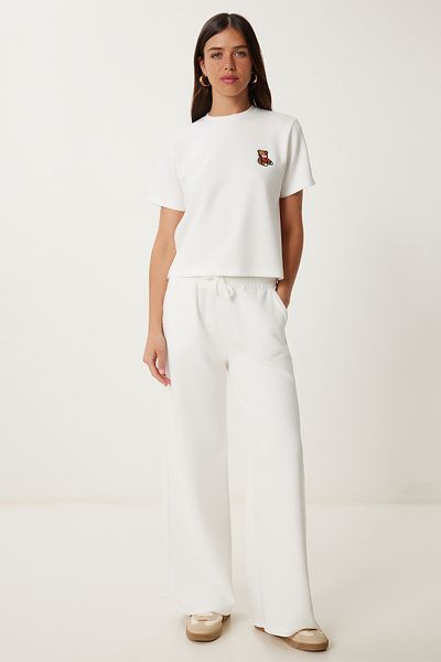 Lovelyİstanbul Teddy Bear Embroidered Knitted Bottom-Top Suit White Lcr0063