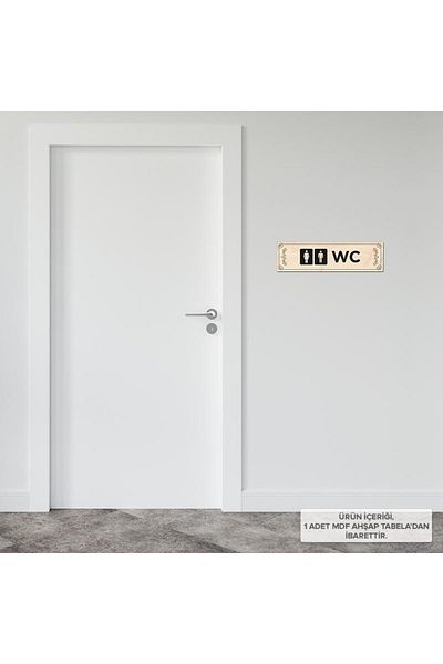 Posterya At01036 - Laser Cut Embossed Letter Mdf Wooden Directional Sign with Wc Icon (21×7cm)