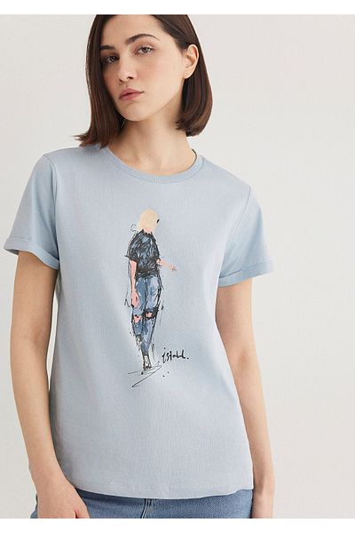 Mavi Tricou Istanbul cu imprimeu pentru fete din denim, cu croiala normală / croială normală 1610222-70816