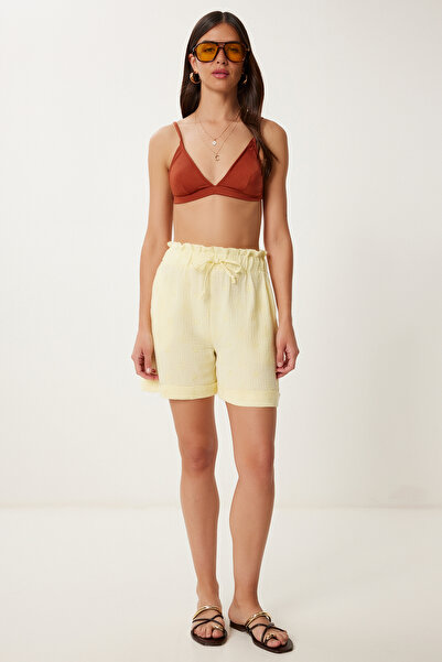 Lovelyİstanbul Σορτς μουσελίνας με κεντημένο χτένι ΚΙΤΡΙΝΟ LHF0029