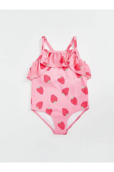 LC Waikiki Κοριτσίστικο μαγιό Crew Neck Strawberry Printed