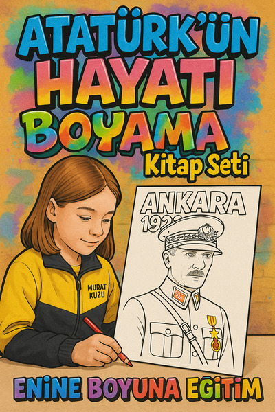 Enine Boyuna Eğitim مجموعة كتب رسم حياة أتاتورك (كتابان و72 لوحة)