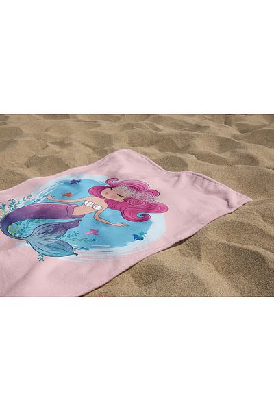 Erays Home Mermaid Mermaid Girl Patterned Printed Beach Towel Girl's Beach Towel Beach Towel