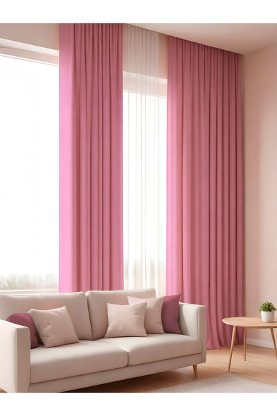 pardeh Parde İrem Serisi Kadife Dokulu Pudra Kanat Fon Perde