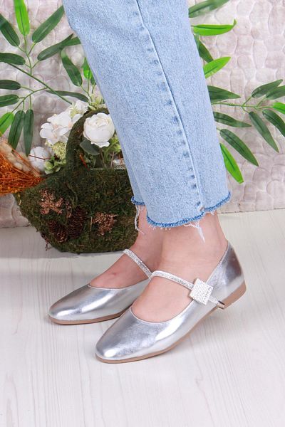 fort 01-625 Soft Stone Buckle Detailed Comfortable Women's Ballerinas