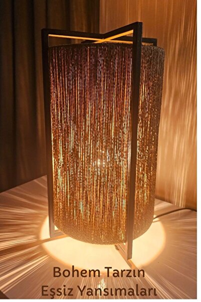 Genel Markalar Siyah Kağıt İp Örgülü Masa ve Gece Lambası, Şık ve Modern Tasarım