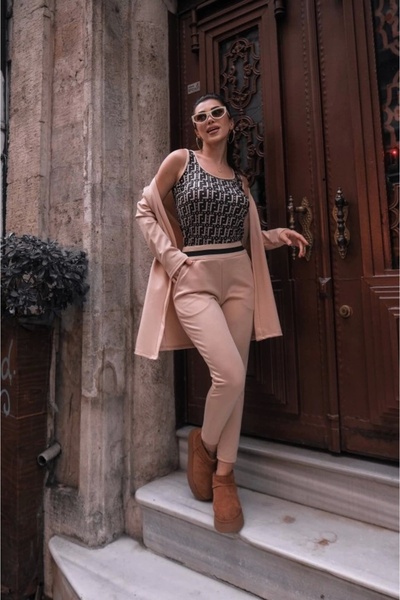 MODA Γυναικείο μακρυμάνικο κρεπ σετ τριών τεμαχίων