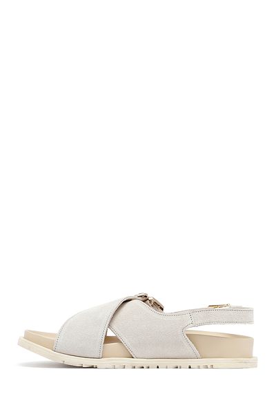 Derimod Women's Beige Buckle Suede Leather Sandals 25Sfd350910