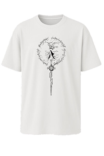 Oversize Kalıp, Unisex, LOTR Lord of The Rings Yüzüklerin Efendisi Tişört awe64