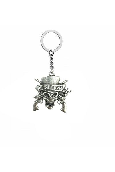 Herşey Nota Guns N' Roses Silver Flat Chain Metal Keychain – Rock Style Unisex Accessory