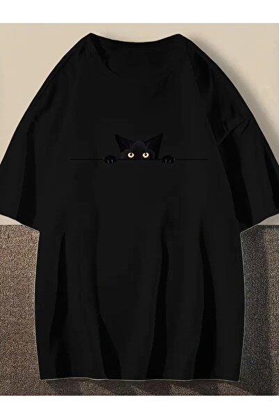 Massgai Μπλουζάκι Unisex Cat Behind The Wall με στάμπα Oversize 100% βαμβάκι