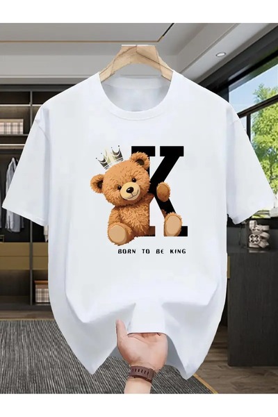 Massgai Tricou oversize 100% bumbac cu imprimeu unisex Bear Born To Be King