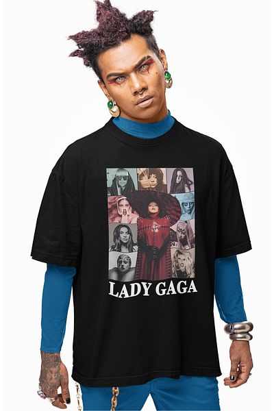 Fuddy Moda Μπλουζάκι Unisex Lady Gaga με στάμπα, μπλουζάκι με μουσικό θέμα Oversize