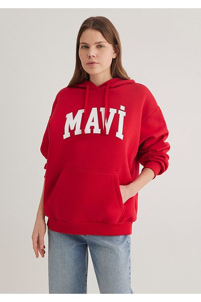 Mavi Emblémával nyomtatott kapucnis piros pulóver 1600361-86417