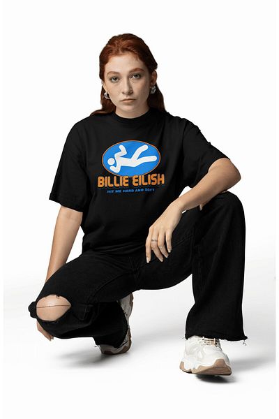 Fuddy Moda Tricou unisex cu imprimeu pe spate The Tour, tricou supradimensionat Billie Eilish cu scris