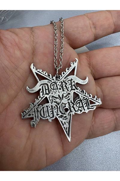 Herşey Nota Dark Funeral Logo Figured Metal Necklace – Black Metal Unisex Jewelry with 60 cm Chain
