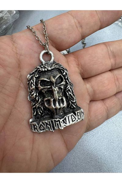 Herşey Nota Iron Maiden Eddie Tumbled Metal Necklace – Rock Jewelry with 60cm Long Chain