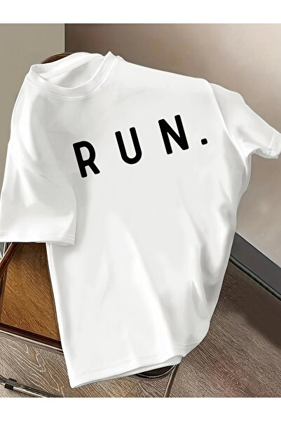 Massgai Tricou oversize unisex RUN imprimat 100% bumbac