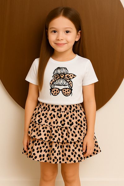 KOKOŞ BEBEK Leopard Patterned Kokoş Skirt Set for Girl