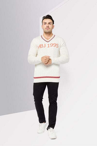 Harmont & Blaine Sport Men V-Neck Brand Logo Long Sleeves Sweater, White