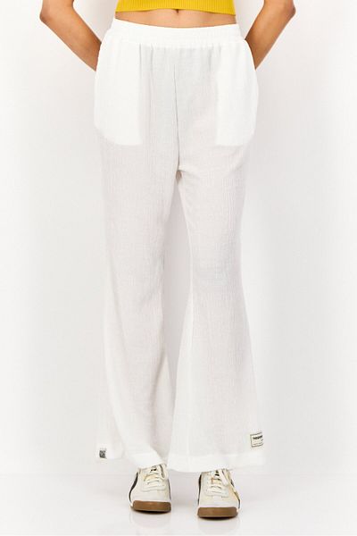 The Giving Movement Women Regular Fit Textured Wide Leg Pants, White