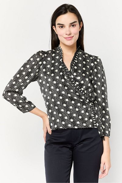 SANDRO Women Surplice Neck Long Sleeves Blouse, Multicolor